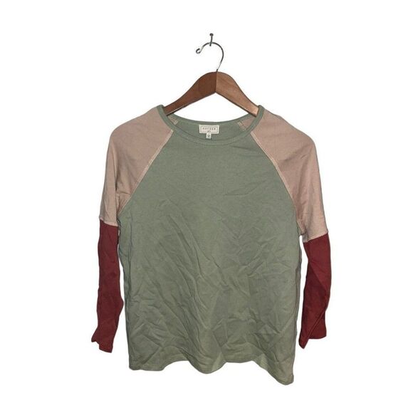 Hayden Girls Colorblock Raglan Top Size Large Crew‎ Neck Green Tan - Picture 1 of 5